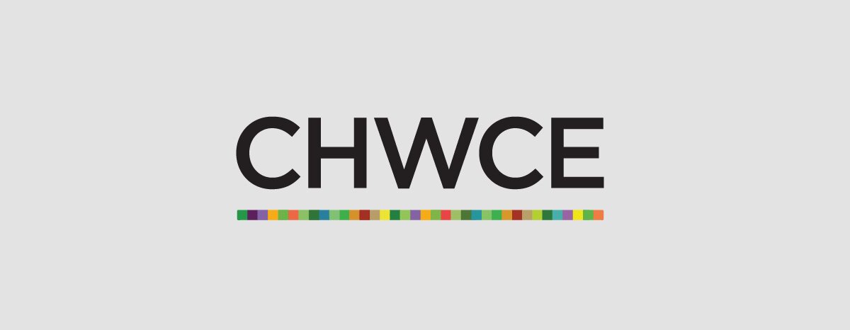 Text 'CHWCE' in bold black letters with a colorful dotted line underneath on a light gray background.