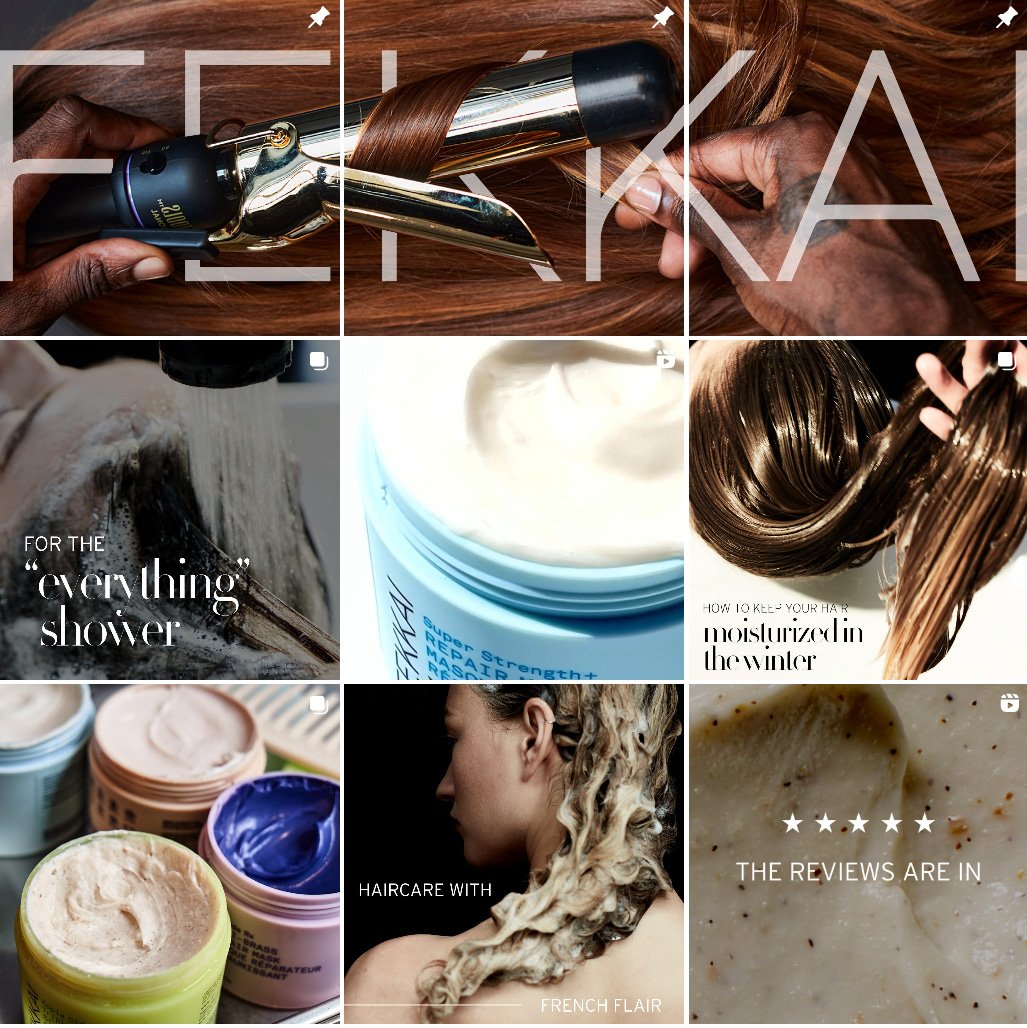 A collage of nine images related to hair care and beauty, including a hair curling process, hair products, a woman with styled hair, and a vanilla bean ice cream, with text overlays about beauty routines and product reviews.