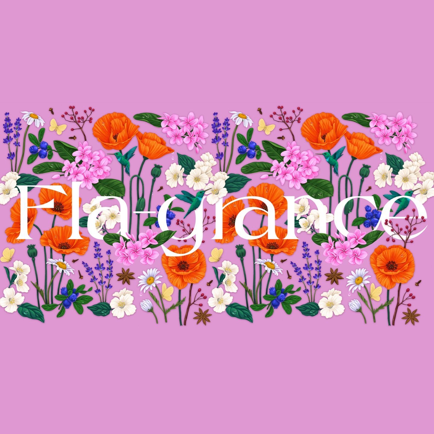 Colorful floral illustration with pink, orange, white, and purple flowers on a purple background, with the word 'Flagship' written in white text.
